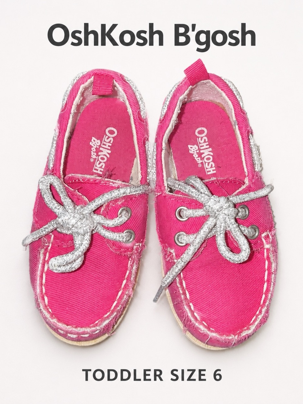OshKosh B’gosh Toddler Girls Pink Canvas Boat Shoes Size 6 Glitter Laces